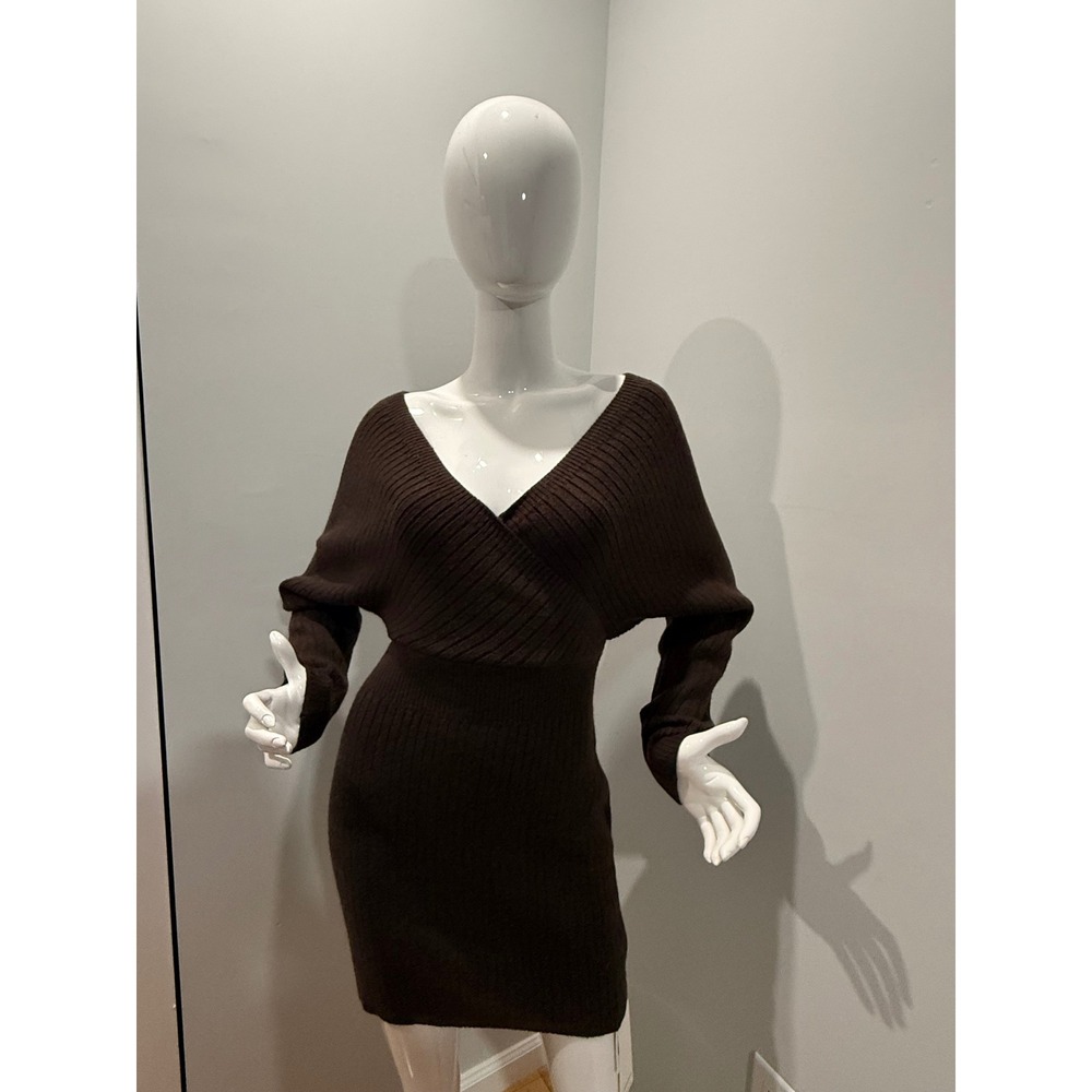 Commense Criss Cross Cinched Sweater Dress Brown size XS - Picture 7 of 8